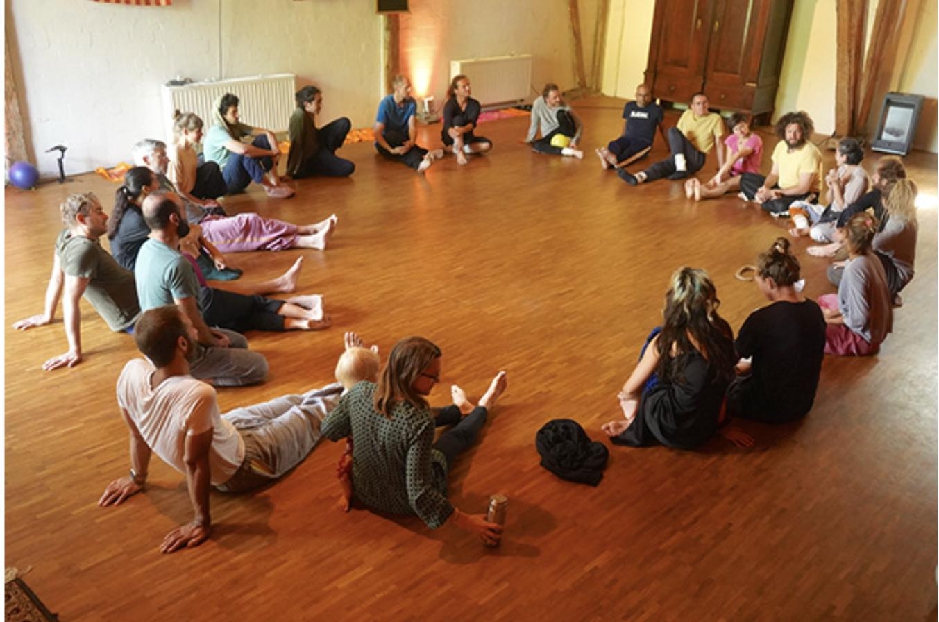 Circle gathering, wooden floor